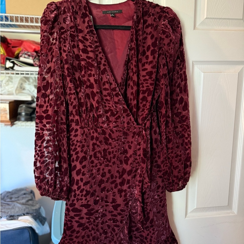 Burgundy Leopard Print Wrap Dress